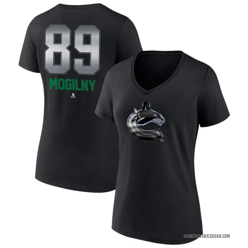 Alexander Mogilny Women's Black Vancouver Canucks Midnight Mascot Logo V-Neck T-Shirt