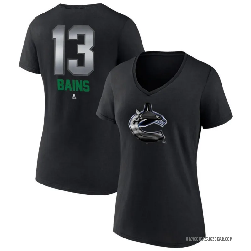 Arshdeep Bains Women's Black Vancouver Canucks Midnight Mascot Logo V-Neck T-Shirt