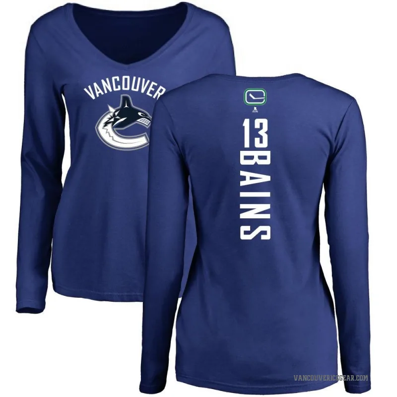 Arshdeep Bains Women's Royal Vancouver Canucks Backer V-Neck Long-Sleeve T-Shirt -