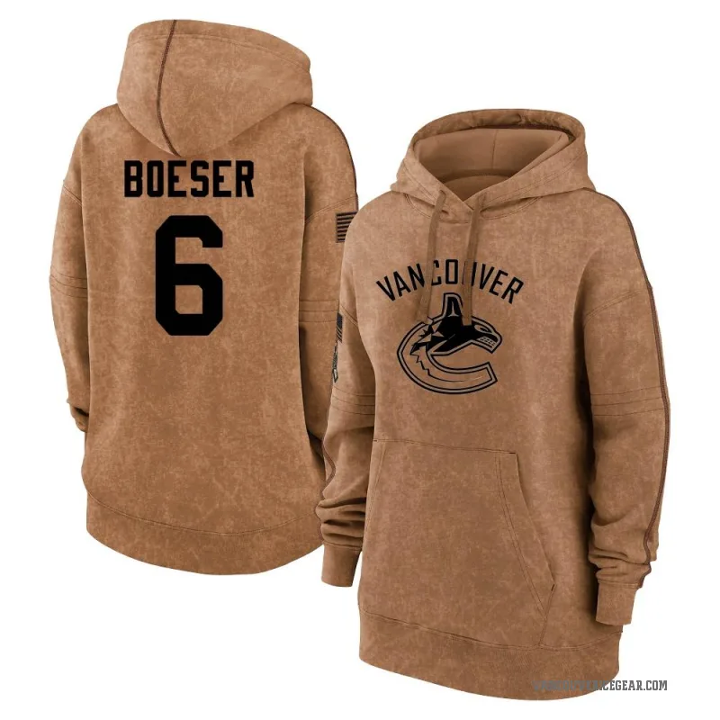 Brock Boeser Women's Brown Vancouver Canucks 2023 Salute to Service Pullover Hoodie