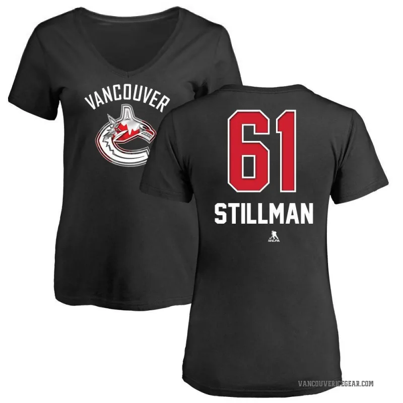 Chase Stillman Women's Black Vancouver Canucks Name and Number Banner Wave V-Neck T-Shirt -