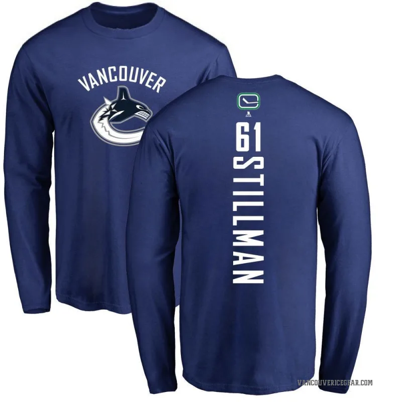 Chase Stillman Youth Royal Vancouver Canucks Backer Long Sleeve T-Shirt -