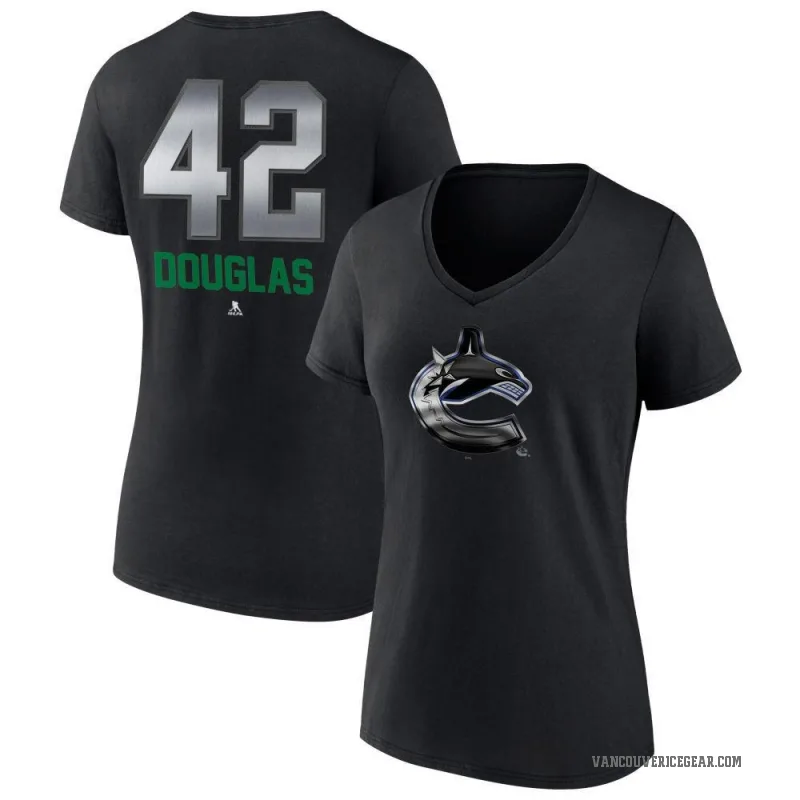Curtis Douglas Women's Black Vancouver Canucks Midnight Mascot Logo V-Neck T-Shirt