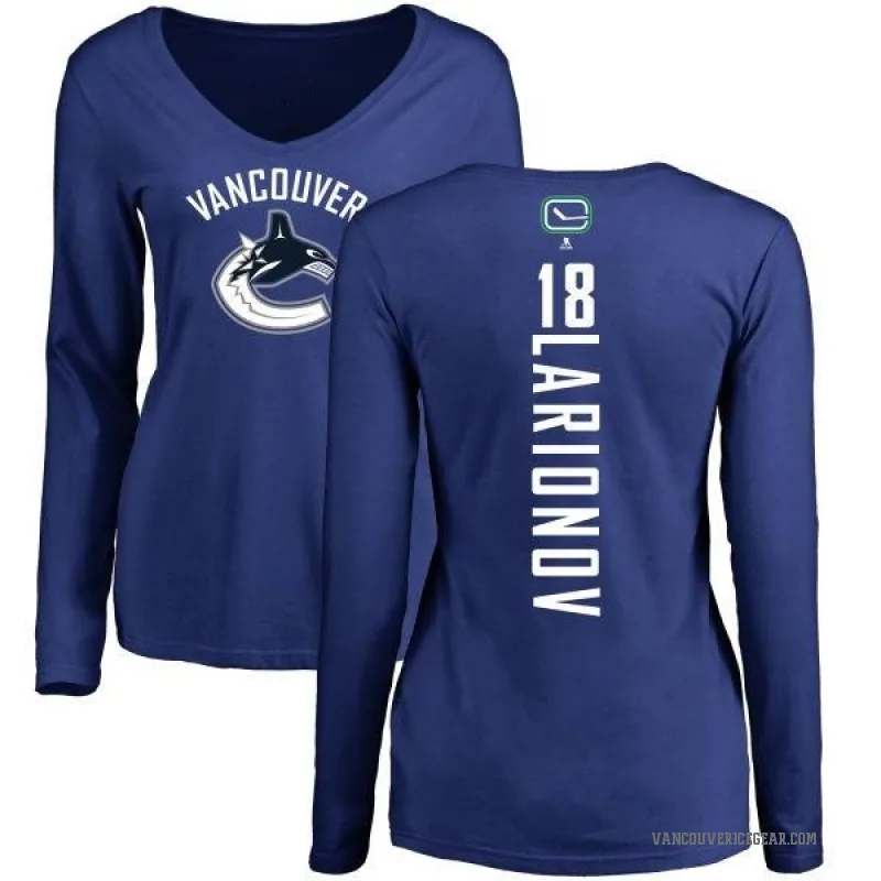 Igor Larionov Women's Royal Vancouver Canucks Backer V-Neck Long-Sleeve T-Shirt -