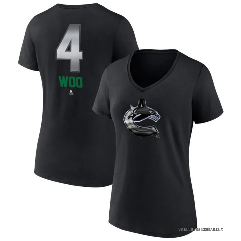 Jett Woo Women's Black Vancouver Canucks Midnight Mascot Logo V-Neck T-Shirt