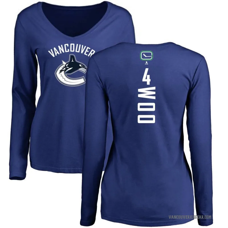 Jett Woo Women's Royal Vancouver Canucks Backer V-Neck Long-Sleeve T-Shirt -