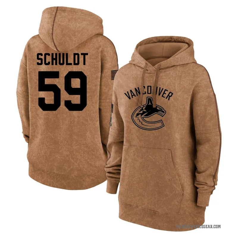 Jimmy Schuldt Women's Brown Vancouver Canucks 2023 Salute to Service Pullover Hoodie