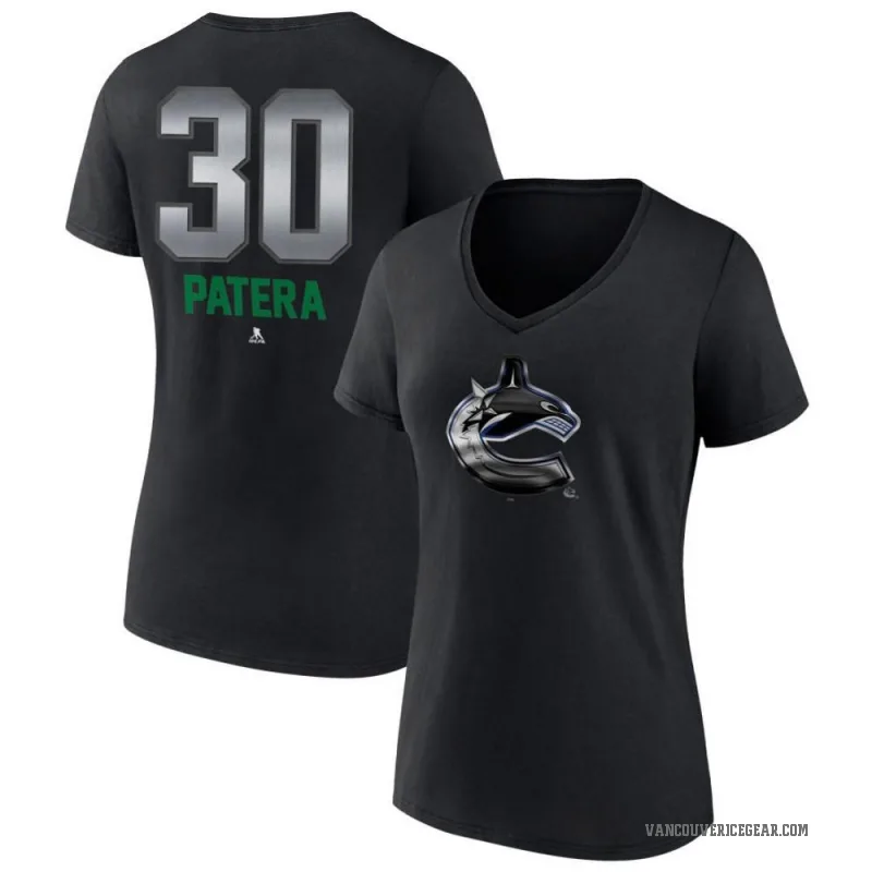 Jiri Patera Women's Black Vancouver Canucks Midnight Mascot Logo V-Neck T-Shirt