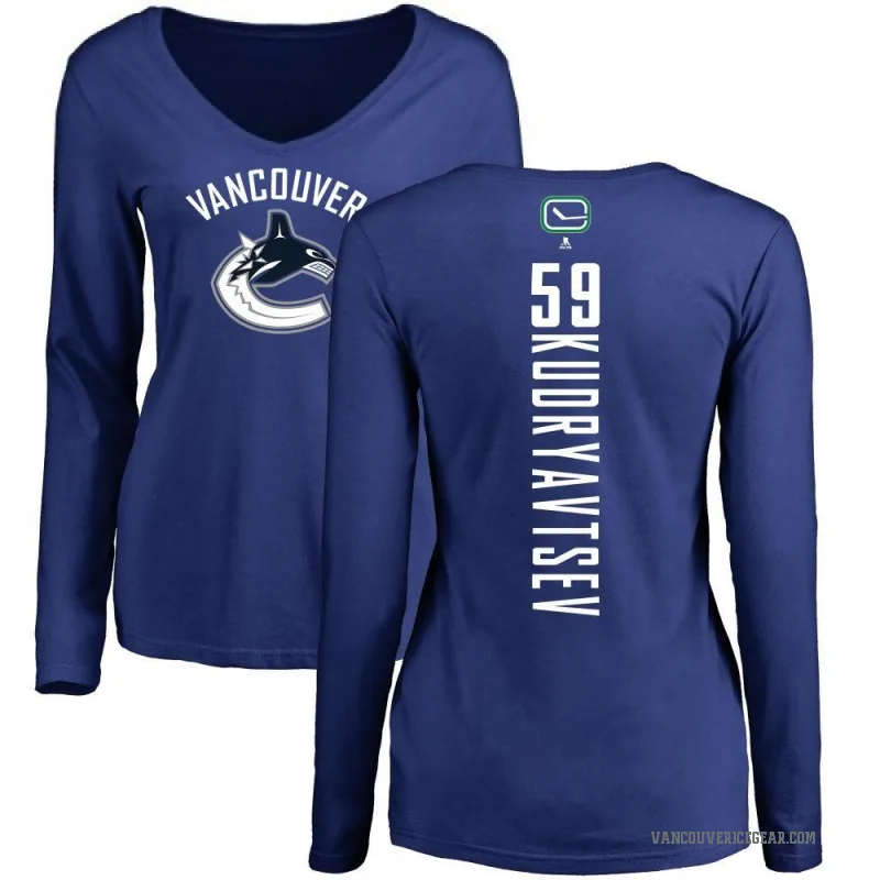 Kirill Kudryavtsev Women's Royal Vancouver Canucks Backer V-Neck Long-Sleeve T-Shirt -
