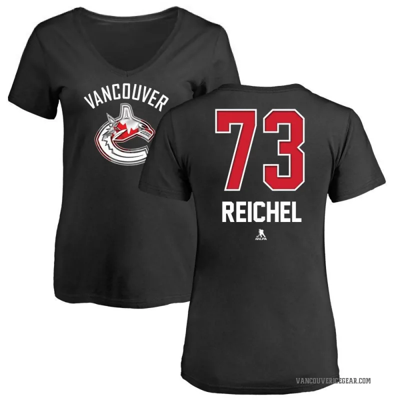 Lukas Reichel Women's Black Vancouver Canucks Name and Number Banner Wave V-Neck T-Shirt -