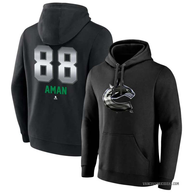 Nils Aman Youth Black Vancouver Canucks Branded Midnight Mascot Logo Pullover Hoodie