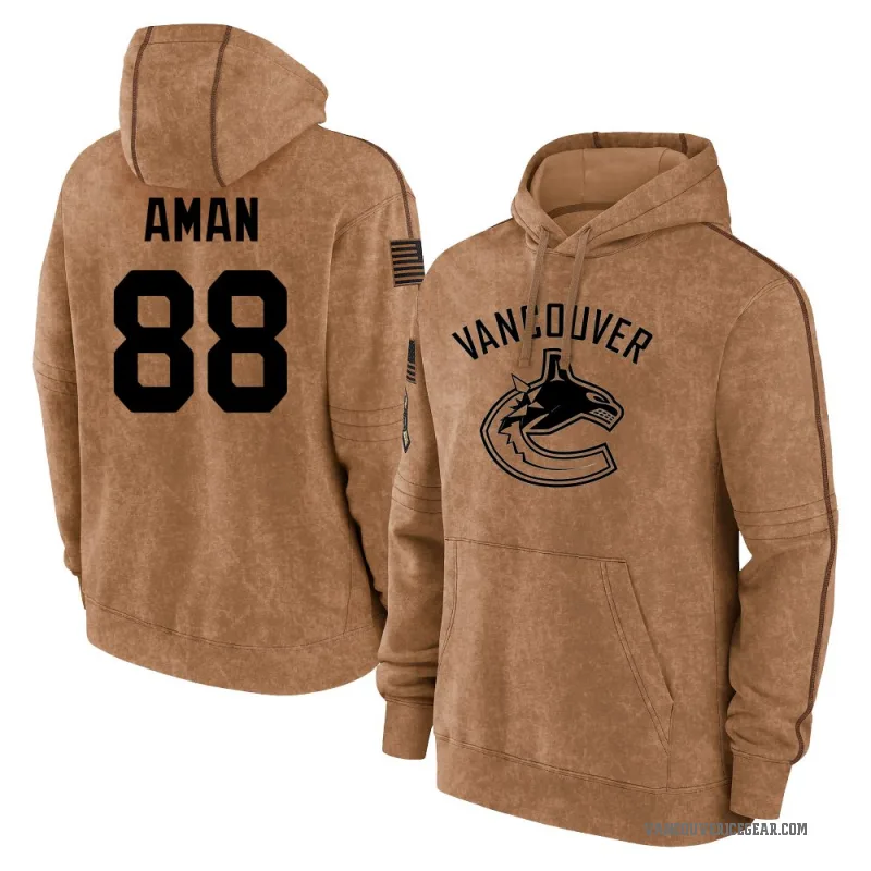 Nils Aman Youth Brown Vancouver Canucks 2023 Salute to Service Club Pullover Hoodie