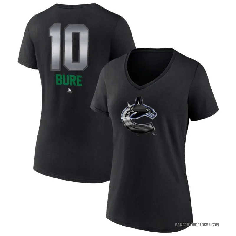 Pavel Bure Women's Black Vancouver Canucks Midnight Mascot Logo V-Neck T-Shirt