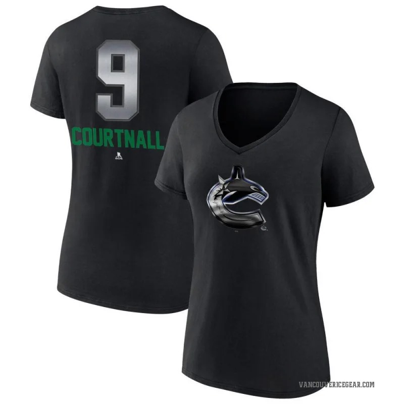 Russ Courtnall Women's Black Vancouver Canucks Midnight Mascot Logo V-Neck T-Shirt