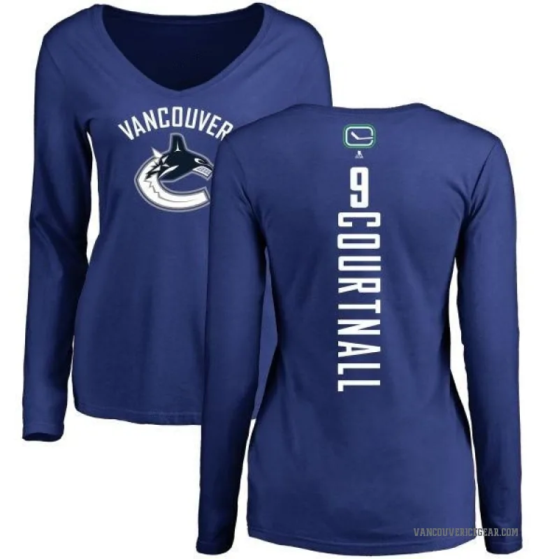 Russ Courtnall Women's Royal Vancouver Canucks Backer V-Neck Long-Sleeve T-Shirt -