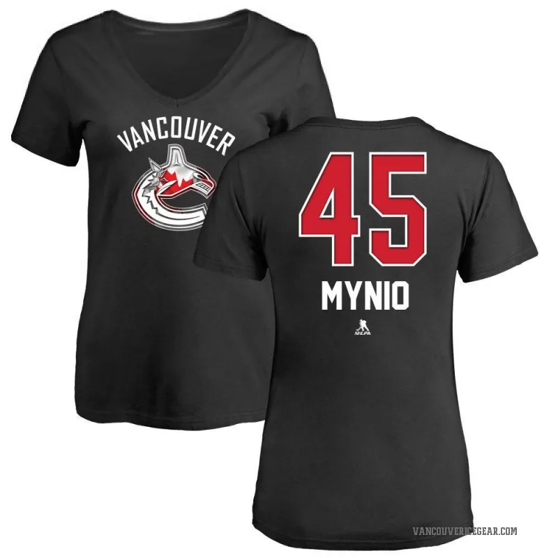 Sawyer Mynio Women's Black Vancouver Canucks Name and Number Banner Wave V-Neck T-Shirt -