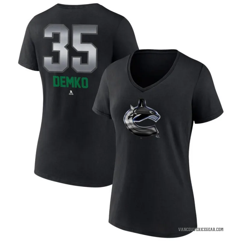Thatcher Demko Women's Black Vancouver Canucks Midnight Mascot Logo V-Neck T-Shirt