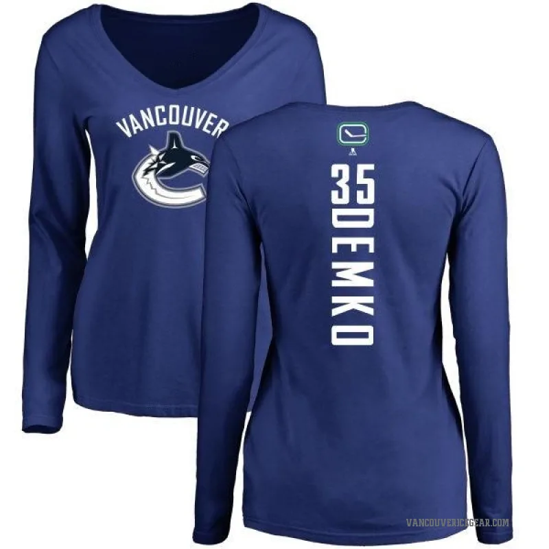 Thatcher Demko Women's Royal Vancouver Canucks Backer V-Neck Long-Sleeve T-Shirt -