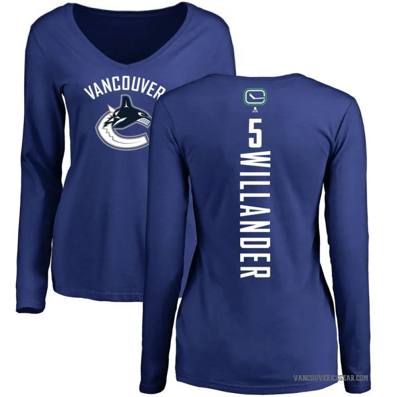 Tom Willander Women's Royal Vancouver Canucks Backer V-Neck Long-Sleeve T-Shirt -