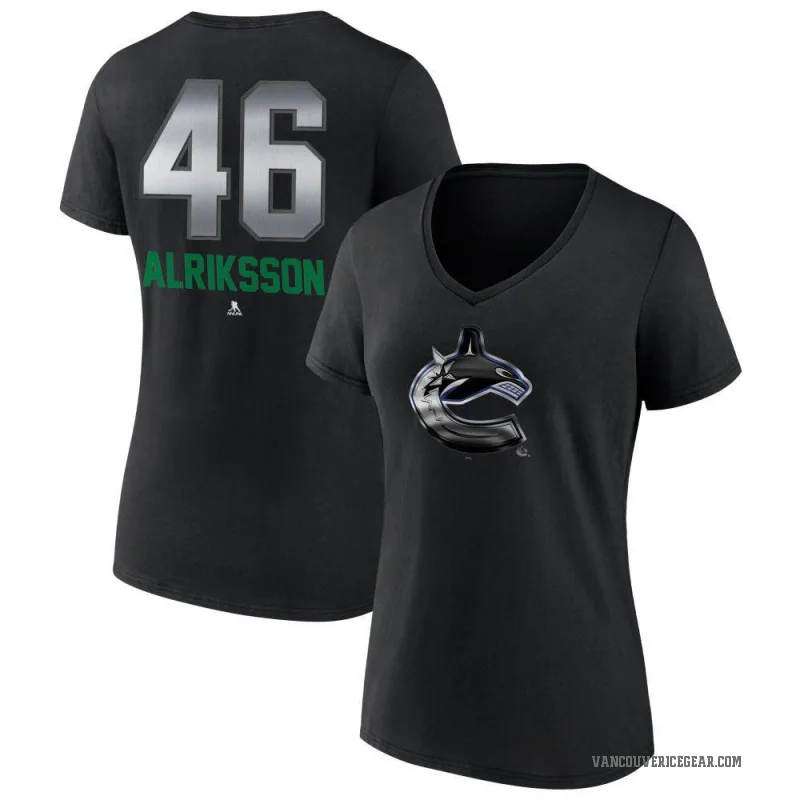 Vilmer Alriksson Women's Black Vancouver Canucks Midnight Mascot Logo V-Neck T-Shirt