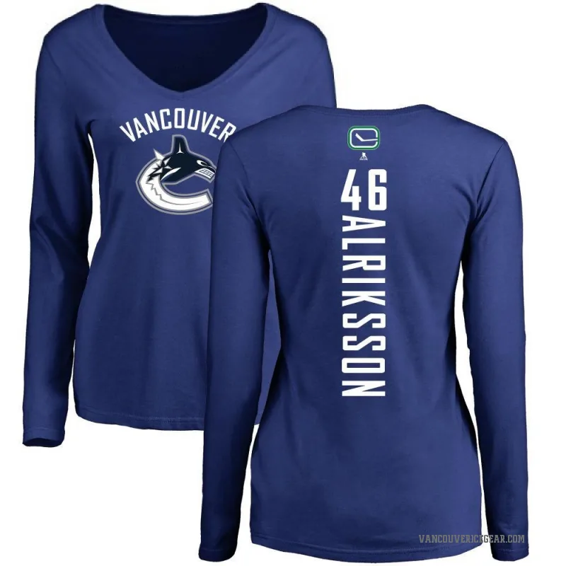 Vilmer Alriksson Women's Royal Vancouver Canucks Backer V-Neck Long-Sleeve T-Shirt -