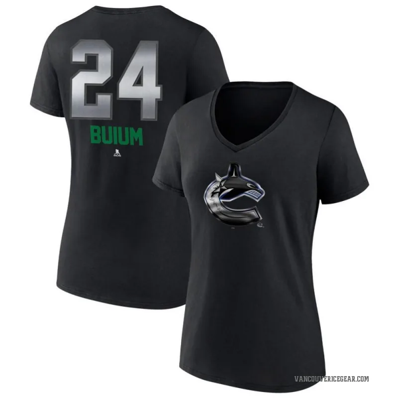 Zeev Buium Women's Black Vancouver Canucks Midnight Mascot Logo V-Neck T-Shirt