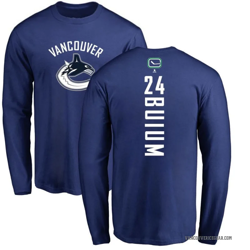 Zeev Buium Youth Royal Vancouver Canucks Backer Long Sleeve T-Shirt -